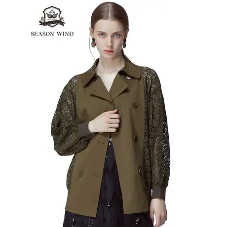 季候风直销处理新款纯色时尚蕾丝拼接长袖休闲夹克外套6682JA532图片