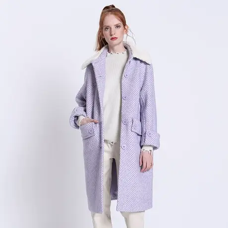 季候风女装 冬季绵羊羊毛翻领粗花呢大衣中长款外套女0874DA211图片