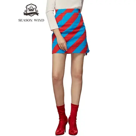 季候风直销高品质 新款通勤条纹撞色纯棉短裙半身裙女8020QH837图片