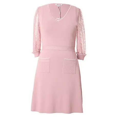 季候风连衣裙 v领显瘦拼接蕾丝袖设计粉色针织裙子女0682OA176商品大图